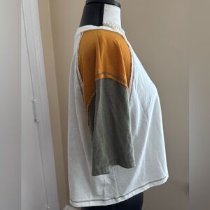 SO Colorblock Raglan Sleeve Women's Top - White, Grey, and Gold. NWT